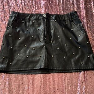 Black Studded Faux Leather Mini Skirt